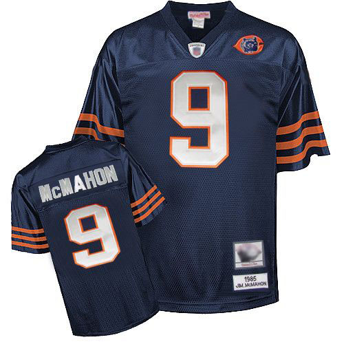 Chicago Bears Authentic Navy Blue Men Jim McMahon Home Jersey NFL Football 9 Bear Patch Throwback